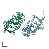 PDB entry 3kdt coloured by chain, front view.