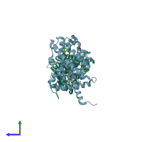 PDB entry 3kdu coloured by chain, side view.