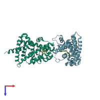 PDB entry 3kdu coloured by chain, top view.
