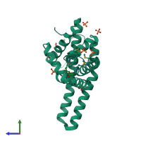PDB entry 3kdw coloured by chain, side view.