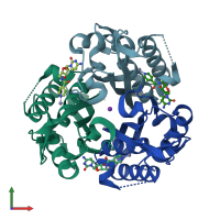 PDB entry 3ke1 coloured by chain, front view.