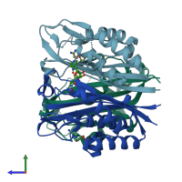 PDB entry 3ke1 coloured by chain, side view.