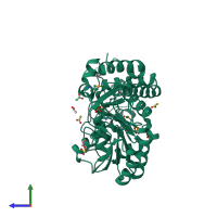 PDB entry 3ke3 coloured by chain, side view.