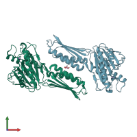 PDB entry 3ke6 coloured by chain, front view.