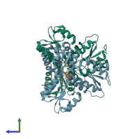 PDB entry 3ke8 coloured by chain, side view.