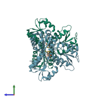 PDB entry 3ke9 coloured by chain, side view.