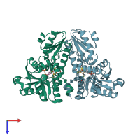 PDB entry 3ke9 coloured by chain, top view.