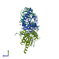 PDB entry 3keb coloured by chain, side view.