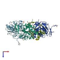 PDB entry 3keb coloured by chain, top view.