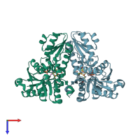 PDB entry 3kef coloured by chain, top view.