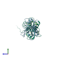 PDB entry 3kej coloured by chain, side view.