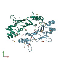 PDB entry 3kep coloured by chain, front view.