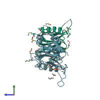 PDB entry 3kep coloured by chain, side view.