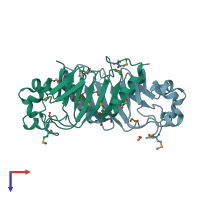 PDB entry 3kep coloured by chain, top view.
