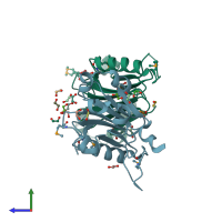 PDB entry 3kes coloured by chain, side view.