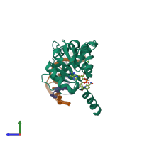 PDB entry 3ket coloured by chain, side view.