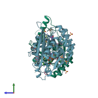 PDB entry 3keu coloured by chain, side view.
