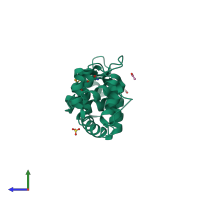 PDB entry 3kev coloured by chain, side view.