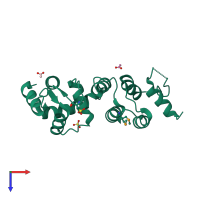 PDB entry 3kev coloured by chain, top view.