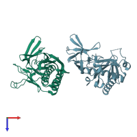 PDB entry 3kew coloured by chain, top view.