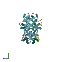 PDB entry 3kf0 coloured by chain, side view.
