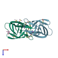 PDB entry 3kf0 coloured by chain, top view.