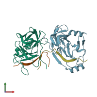 PDB entry 3kf2 coloured by chain, front view.