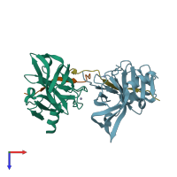 PDB entry 3kf2 coloured by chain, top view.