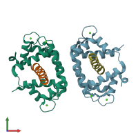 PDB entry 3kf9 coloured by chain, front view.