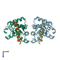 PDB entry 3kf9 coloured by chain, top view.