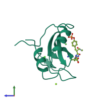 Monomeric assembly 1 of PDB entry 3kfj coloured by chemically distinct molecules, side view.