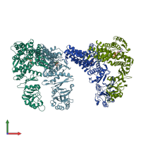 PDB entry 3kfk coloured by chain, front view.