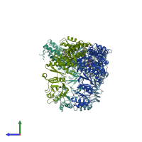PDB entry 3kfk coloured by chain, side view.