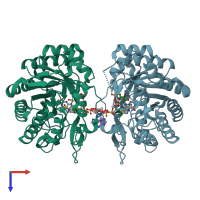 PDB entry 3kft coloured by chain, top view.