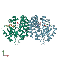 PDB entry 3kfx coloured by chain, front view.