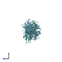 PDB entry 3kg9 coloured by chain, side view.