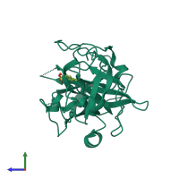 PDB entry 3kgp coloured by chain, side view.