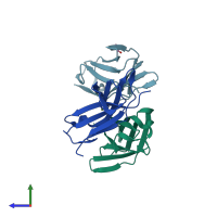 PDB entry 3kgr coloured by chain, side view.