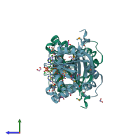 PDB entry 3kgy coloured by chain, side view.