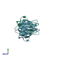 PDB entry 3kgz coloured by chain, side view.