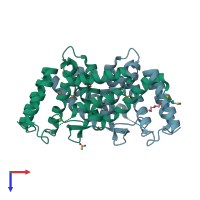 PDB entry 3kh1 coloured by chain, top view.
