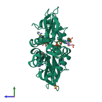 PDB entry 3kh5 coloured by chain, side view.