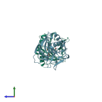 PDB entry 3khb coloured by chain, side view.