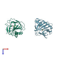 PDB entry 3khb coloured by chain, top view.