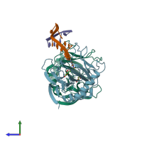 PDB entry 3khc coloured by chain, side view.