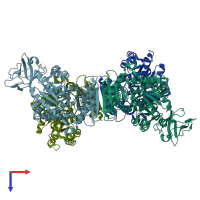 PDB entry 3khd coloured by chain, top view.