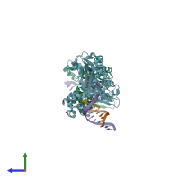 PDB entry 3khg coloured by chain, side view.