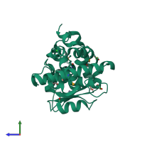 PDB entry 3khi coloured by chain, side view.