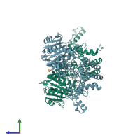 PDB entry 3khk coloured by chain, side view.