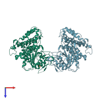 PDB entry 3khk coloured by chain, top view.